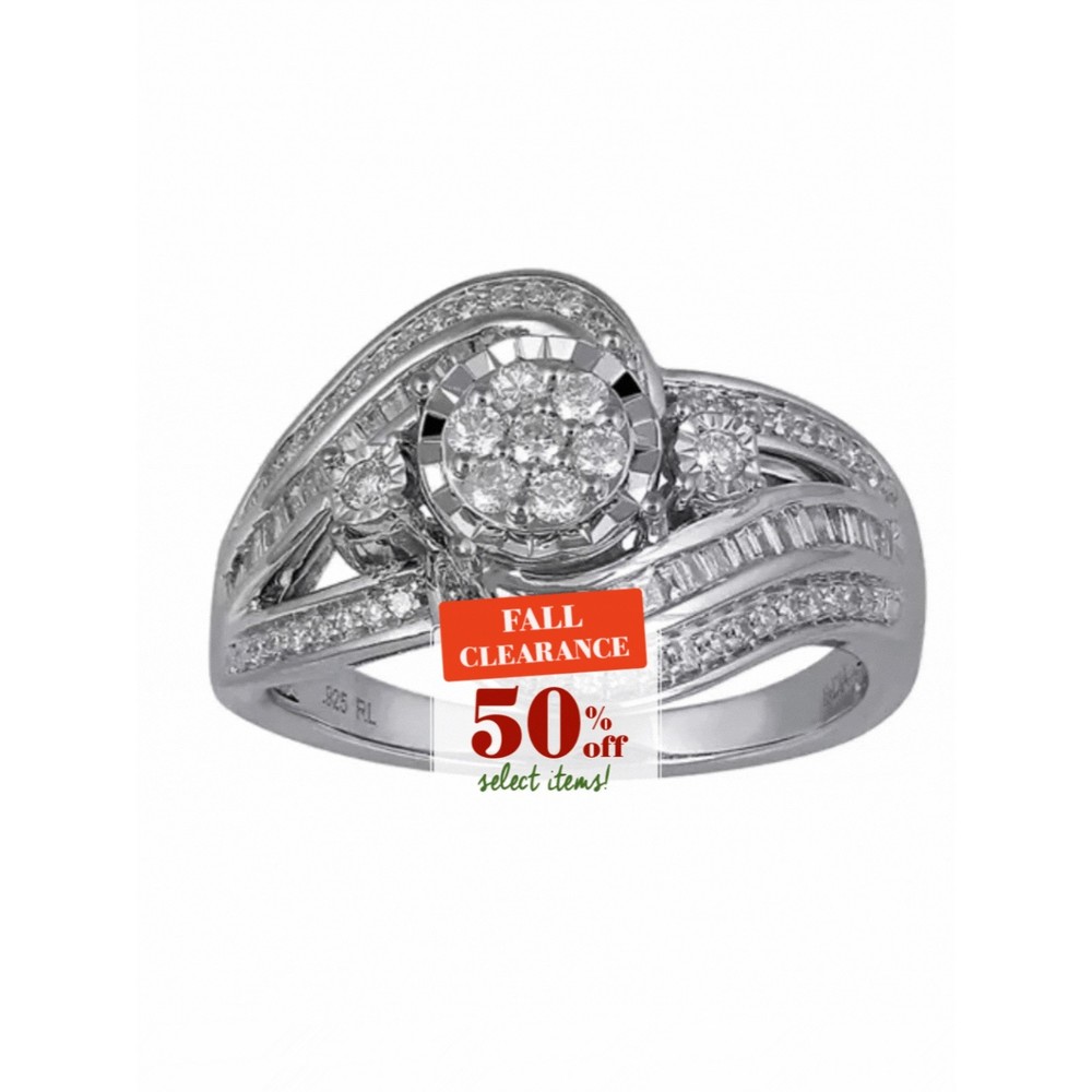 Women's 93 Diamonds, Slip on Sterling Silver imported Party Ring 1/2 CT. T.W.